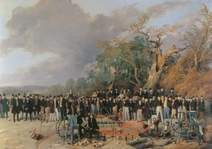 Incontro della Società Reale Agricola Inglese a Bristol, dettaglio di Macchinari e Agricoltori, 1842 da Richard Ansdell